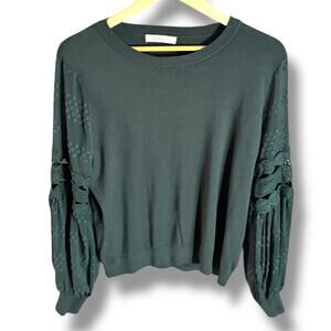 160. SIONI MILANO | Green sweater lace sheer long cuffedsleeve see measurements
